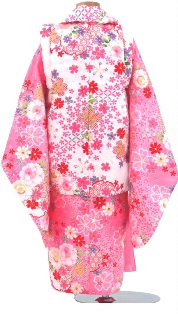七五三 着物セット フルセット 白 ピンク 花柄 女の子 3歳 7点セット