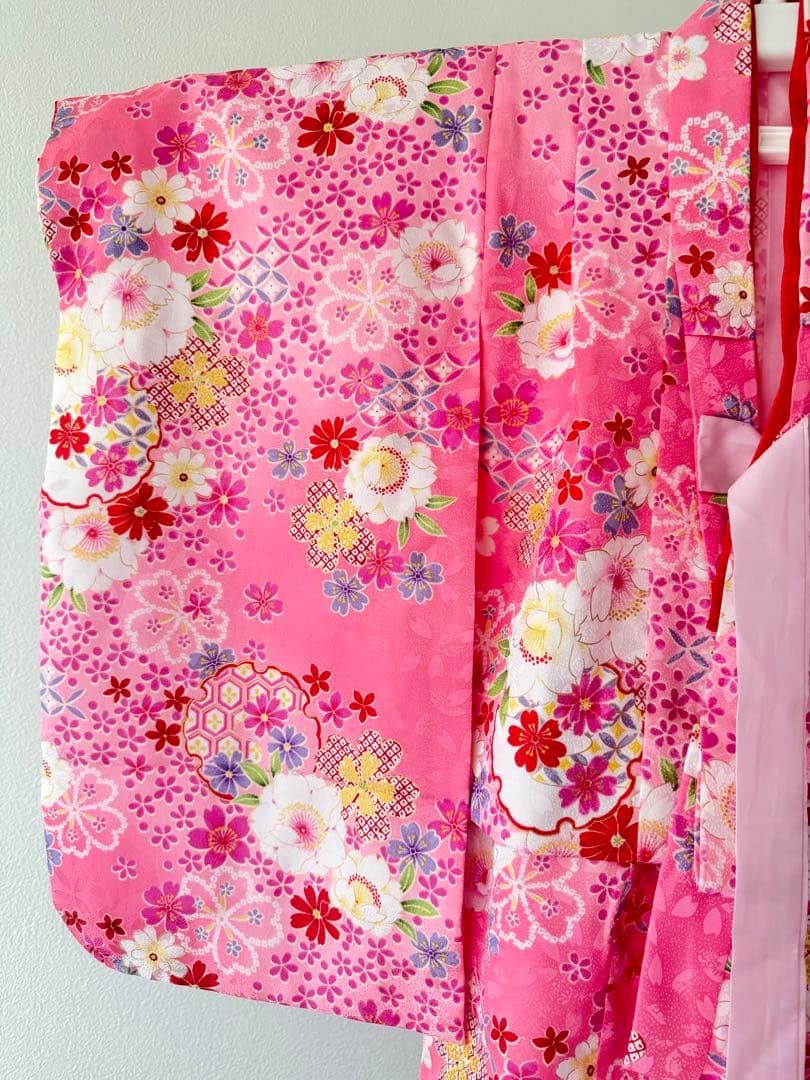 七五三 着物セット フルセット 白 ピンク 花柄 女の子 3歳 7点セット