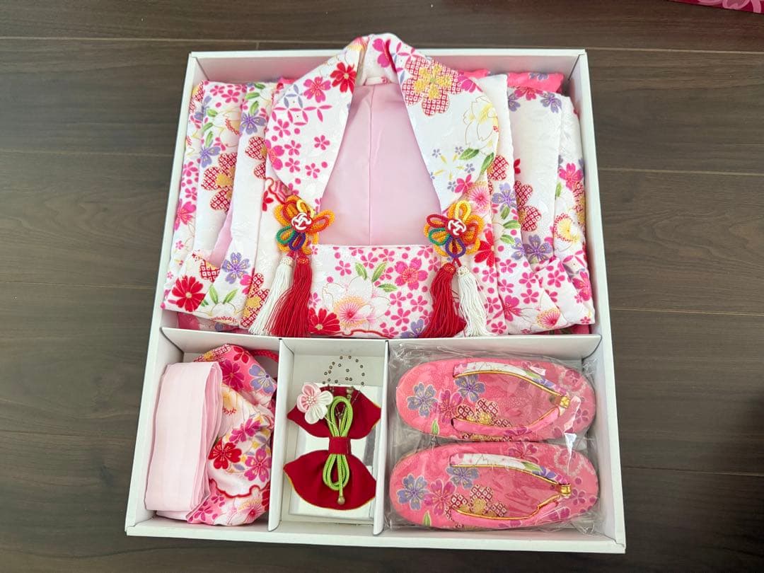 七五三 着物セット フルセット 白 ピンク 花柄 女の子 3歳 7点セット