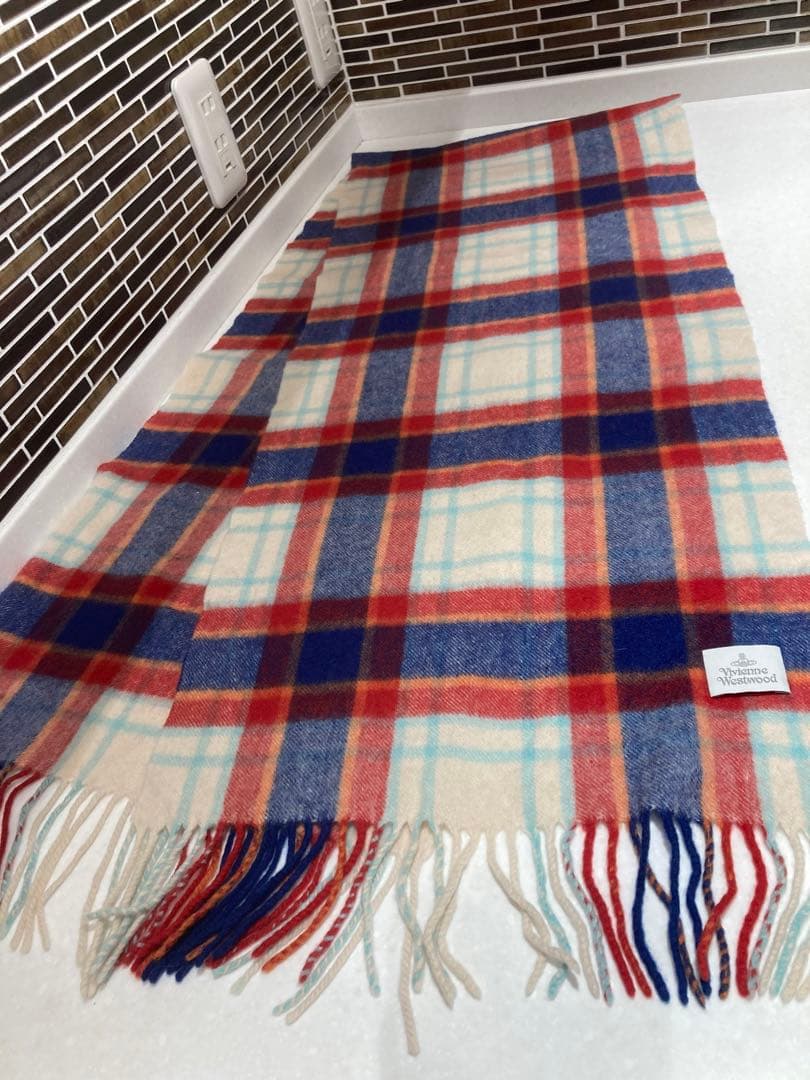 美品　Vivienne Westwood カシミヤ　チェック柄マフラー　オーブ