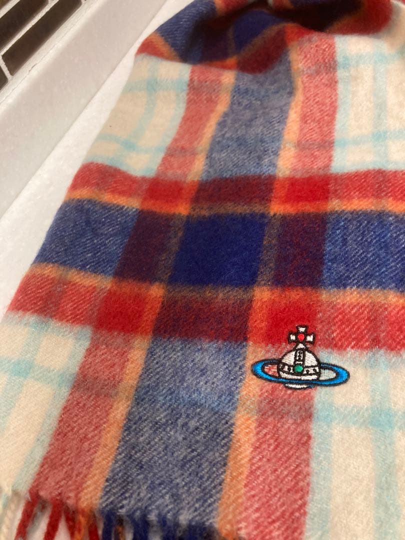 美品　Vivienne Westwood カシミヤ　チェック柄マフラー　オーブ