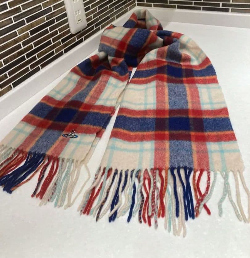 美品　Vivienne Westwood カシミヤ　チェック柄マフラー　オーブ
