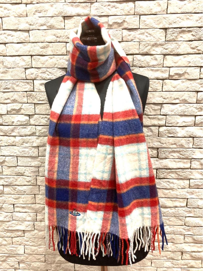 美品　Vivienne Westwood カシミヤ　チェック柄マフラー　オーブ