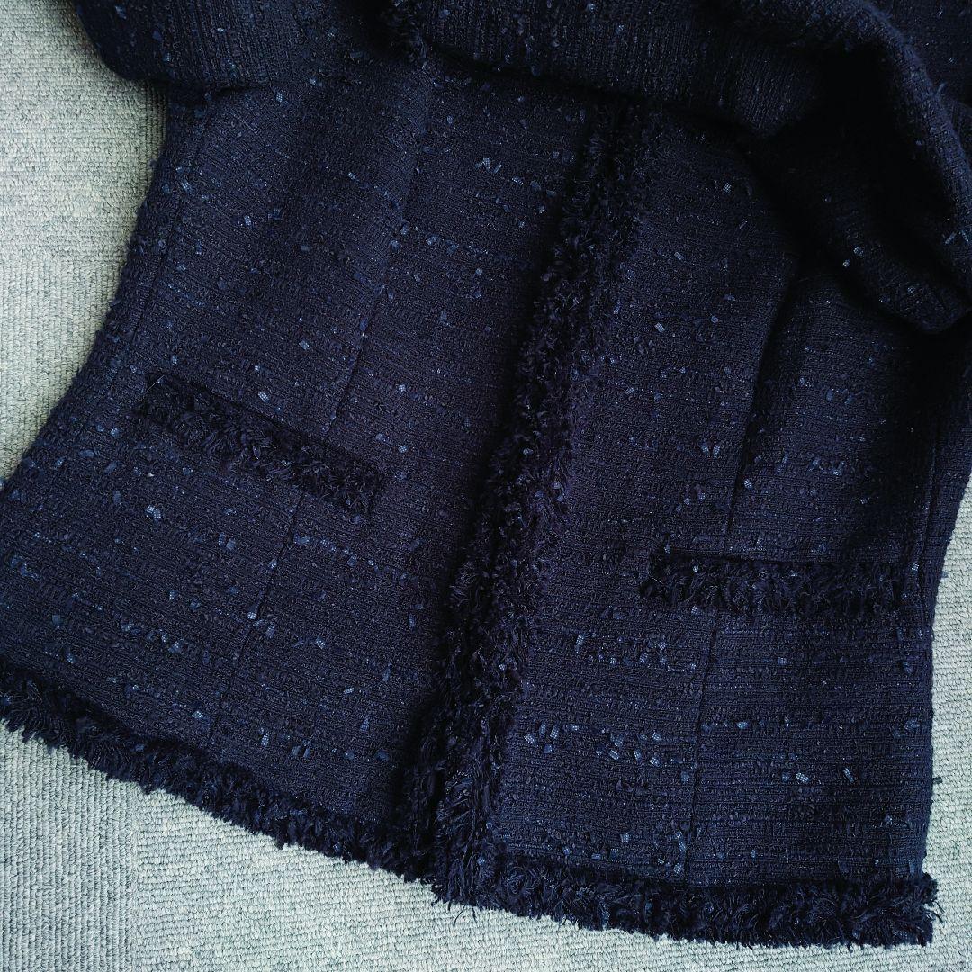 美品　ボールジィ　トゥモローランド　ツイードノーカラージャケット　ネイビー　38