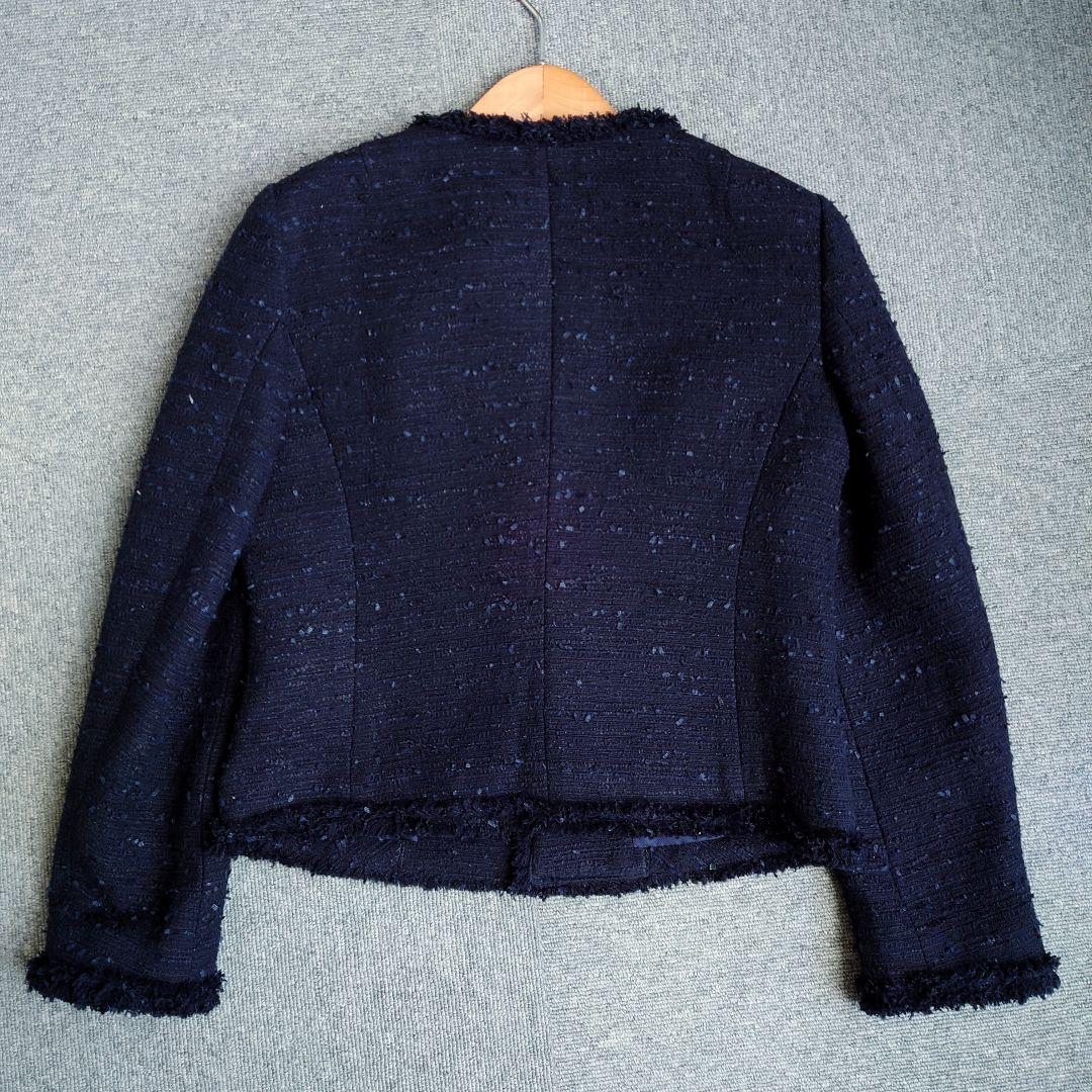 美品　ボールジィ　トゥモローランド　ツイードノーカラージャケット　ネイビー　38