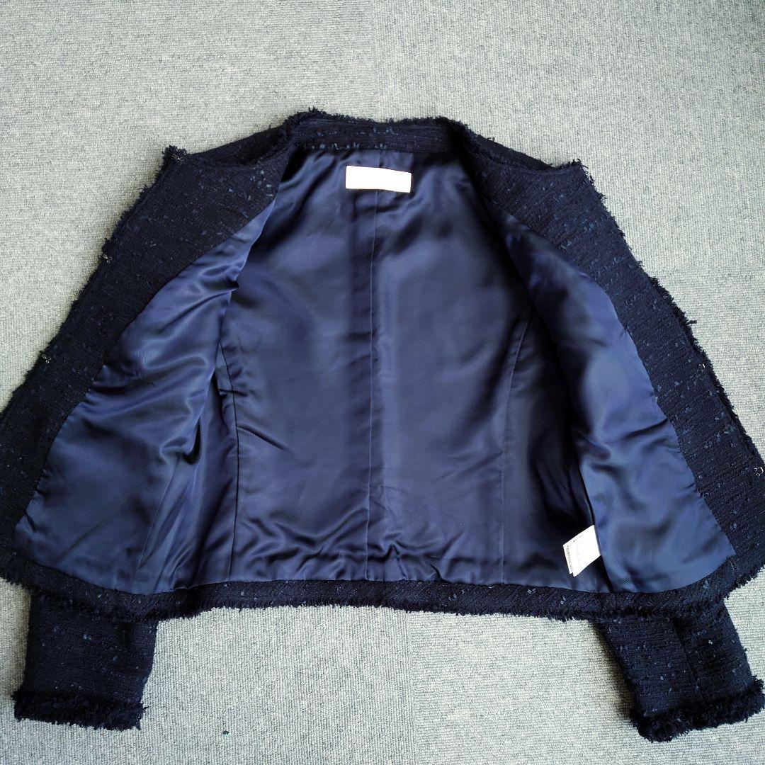 美品　ボールジィ　トゥモローランド　ツイードノーカラージャケット　ネイビー　38