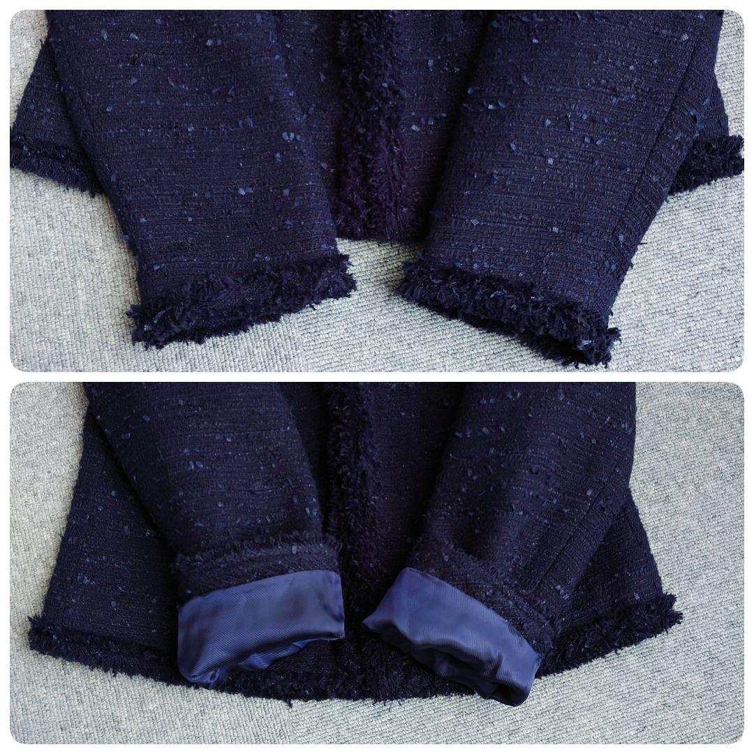 美品　ボールジィ　トゥモローランド　ツイードノーカラージャケット　ネイビー　38