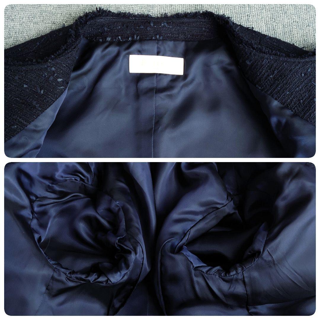 美品　ボールジィ　トゥモローランド　ツイードノーカラージャケット　ネイビー　38