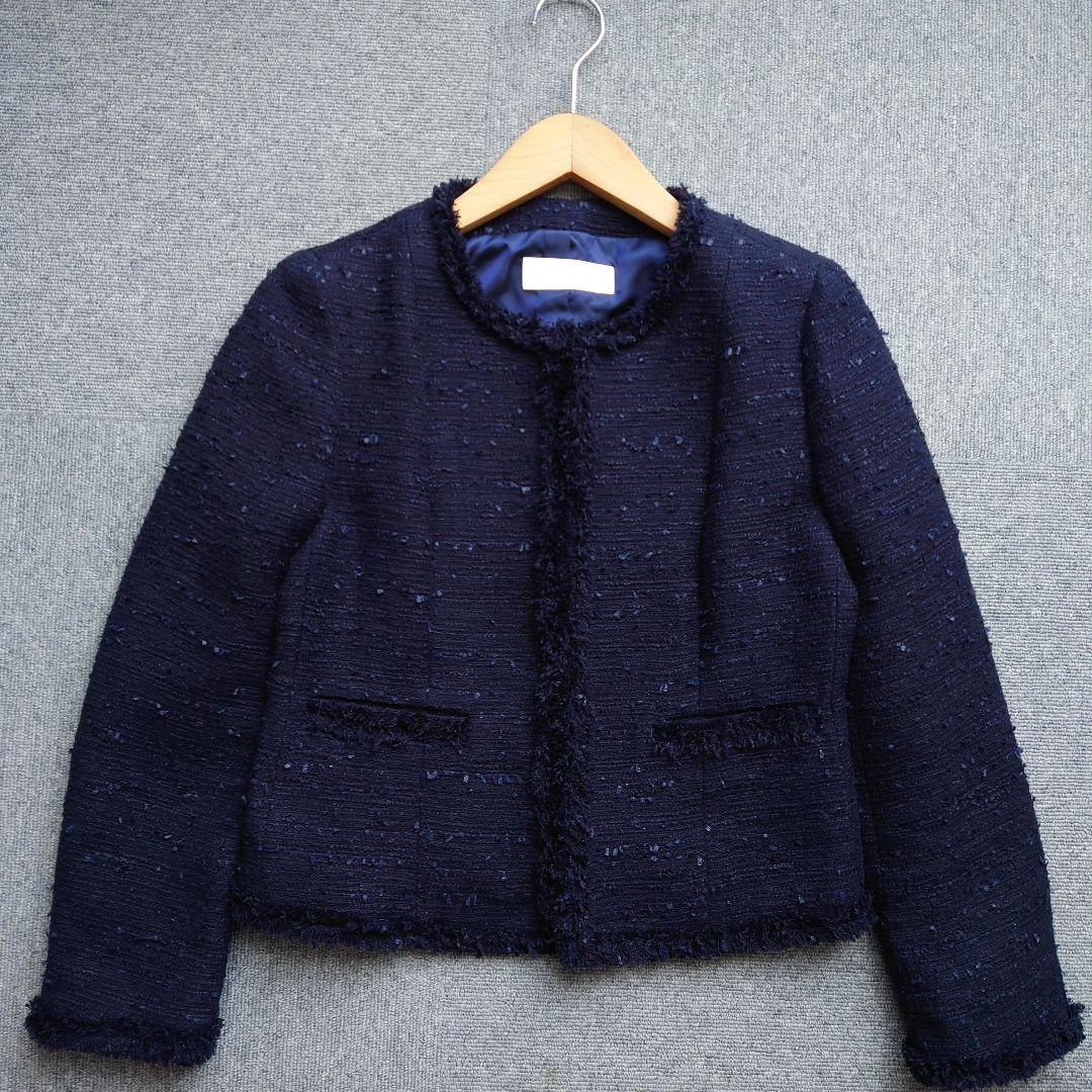 美品　ボールジィ　トゥモローランド　ツイードノーカラージャケット　ネイビー　38
