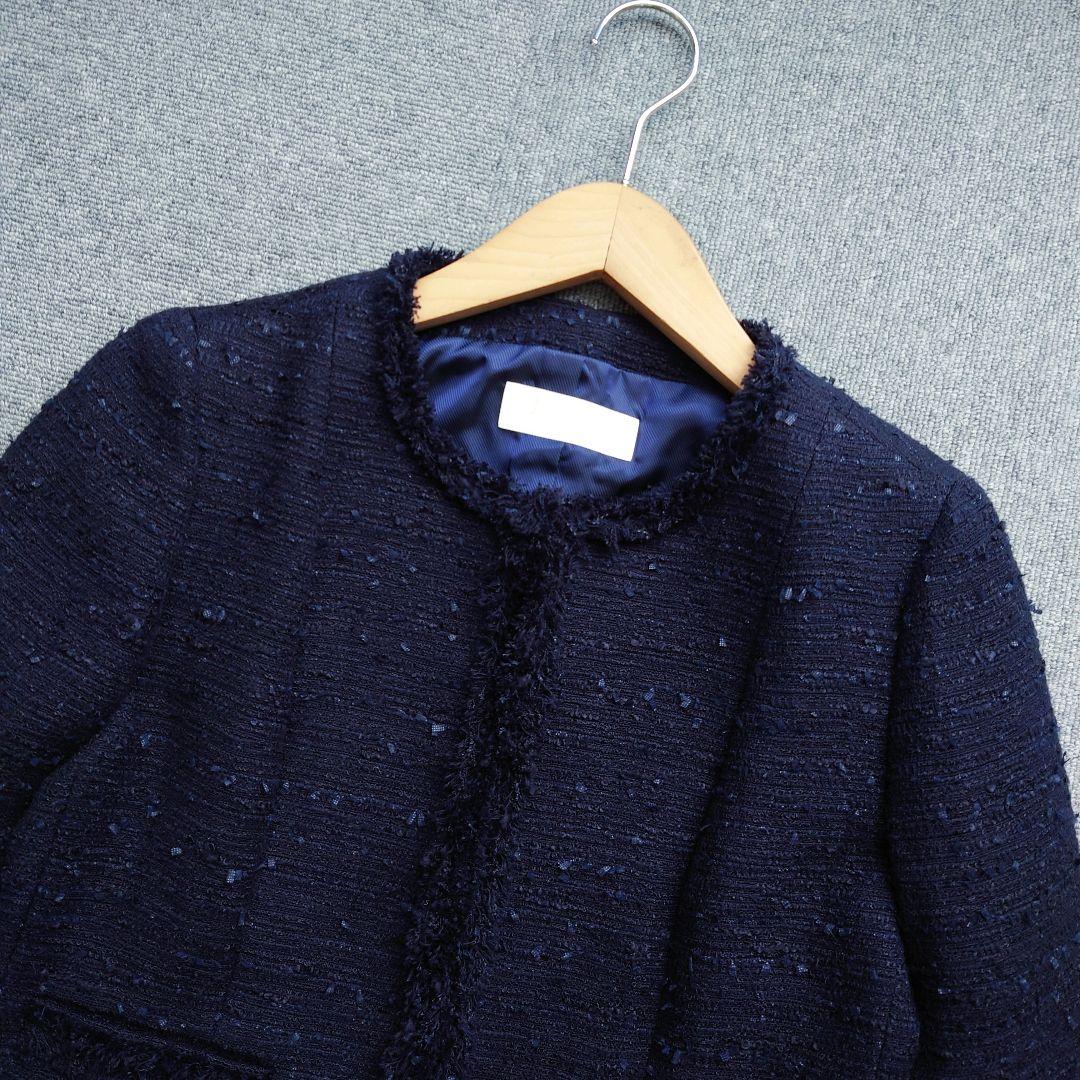 美品　ボールジィ　トゥモローランド　ツイードノーカラージャケット　ネイビー　38
