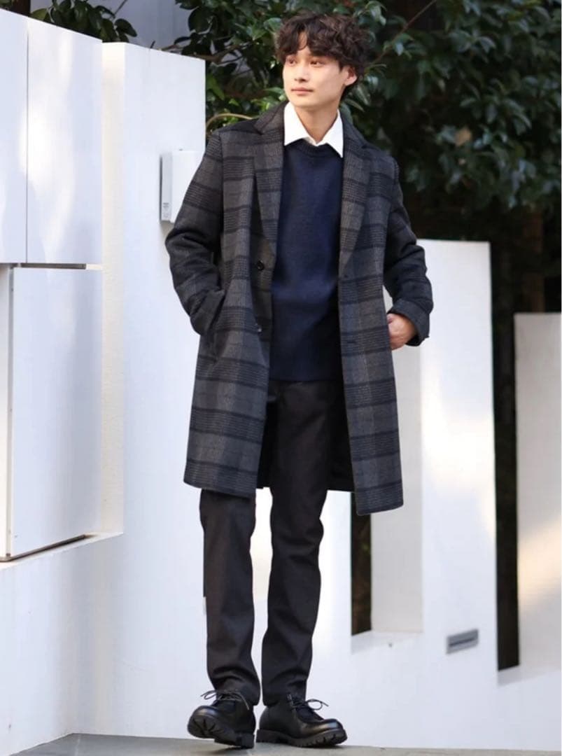 a.v.v（アー・ヴェ・ヴェ） ウールライトビーバーチェック柄チェスターコート