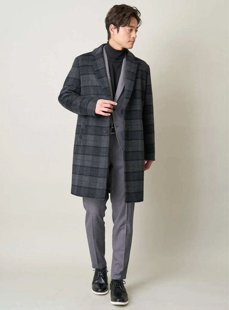 a.v.v（アー・ヴェ・ヴェ） ウールライトビーバーチェック柄チェスターコート