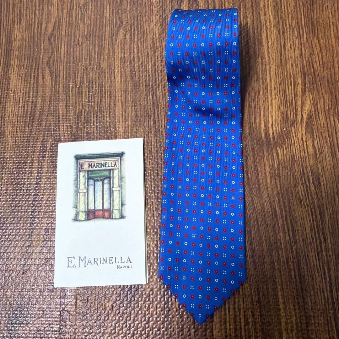 【美品】E. Marinella マリネッラ　ドット柄 ネクタイ　ブルー