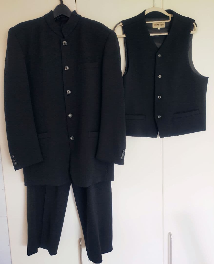 vintageビンテージ　3ピースマオカラースーツ Lサイズ　ブラック　シャツ付