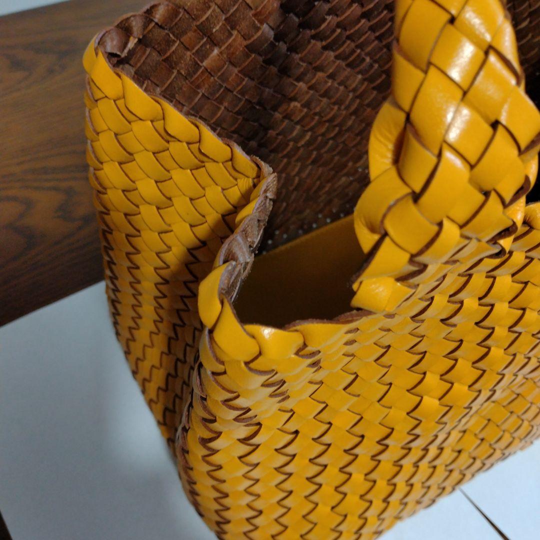 HIROFU イエロー 　レザーメッシュトート