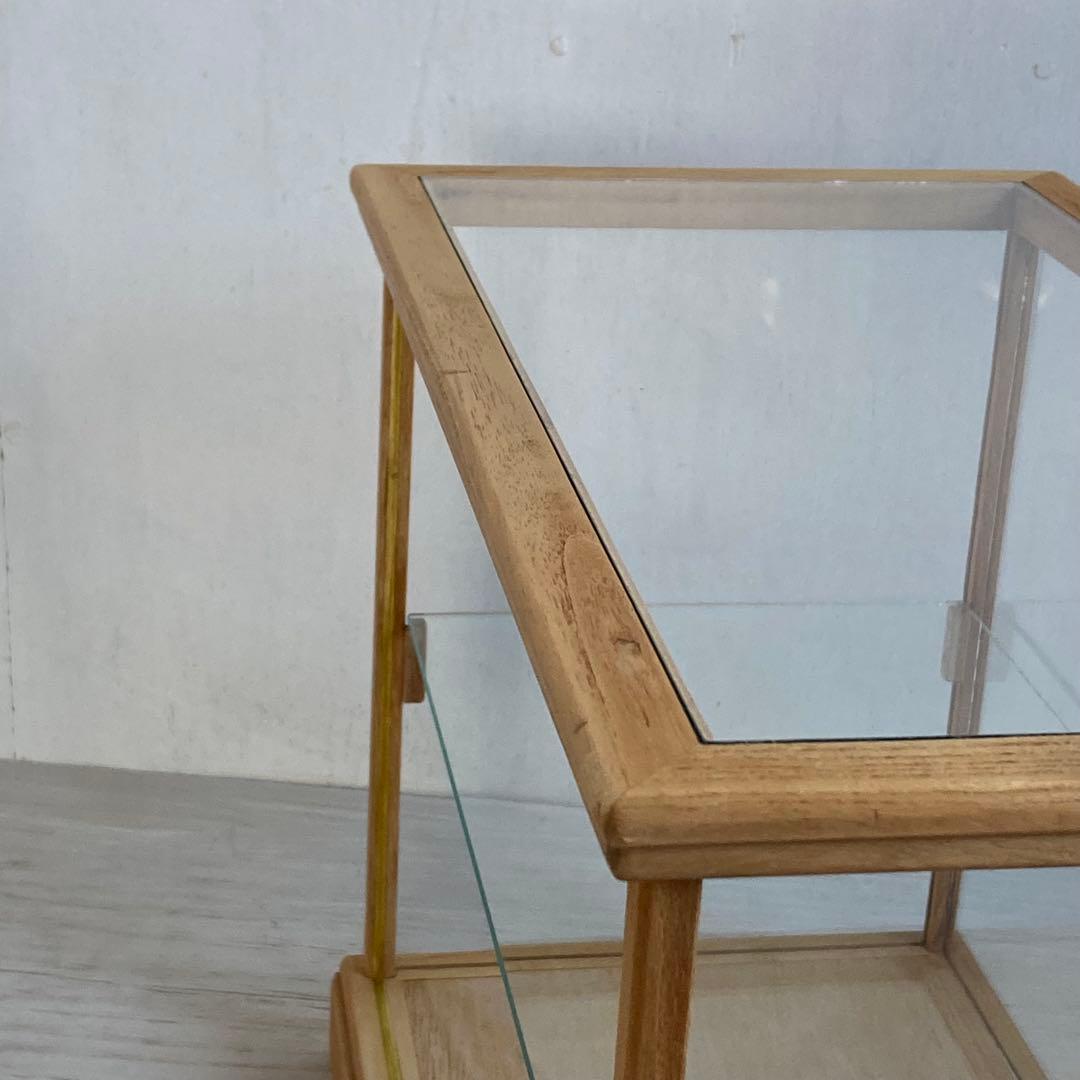 MILK　古い木製 小振り ガラスケース 2段 卓上ショーケース 扉なし