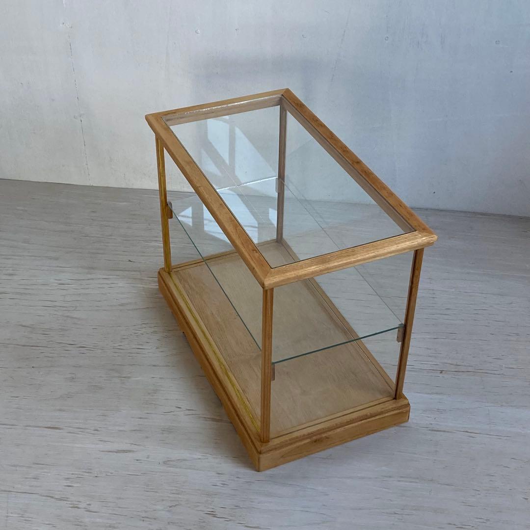 MILK　古い木製 小振り ガラスケース 2段 卓上ショーケース 扉なし