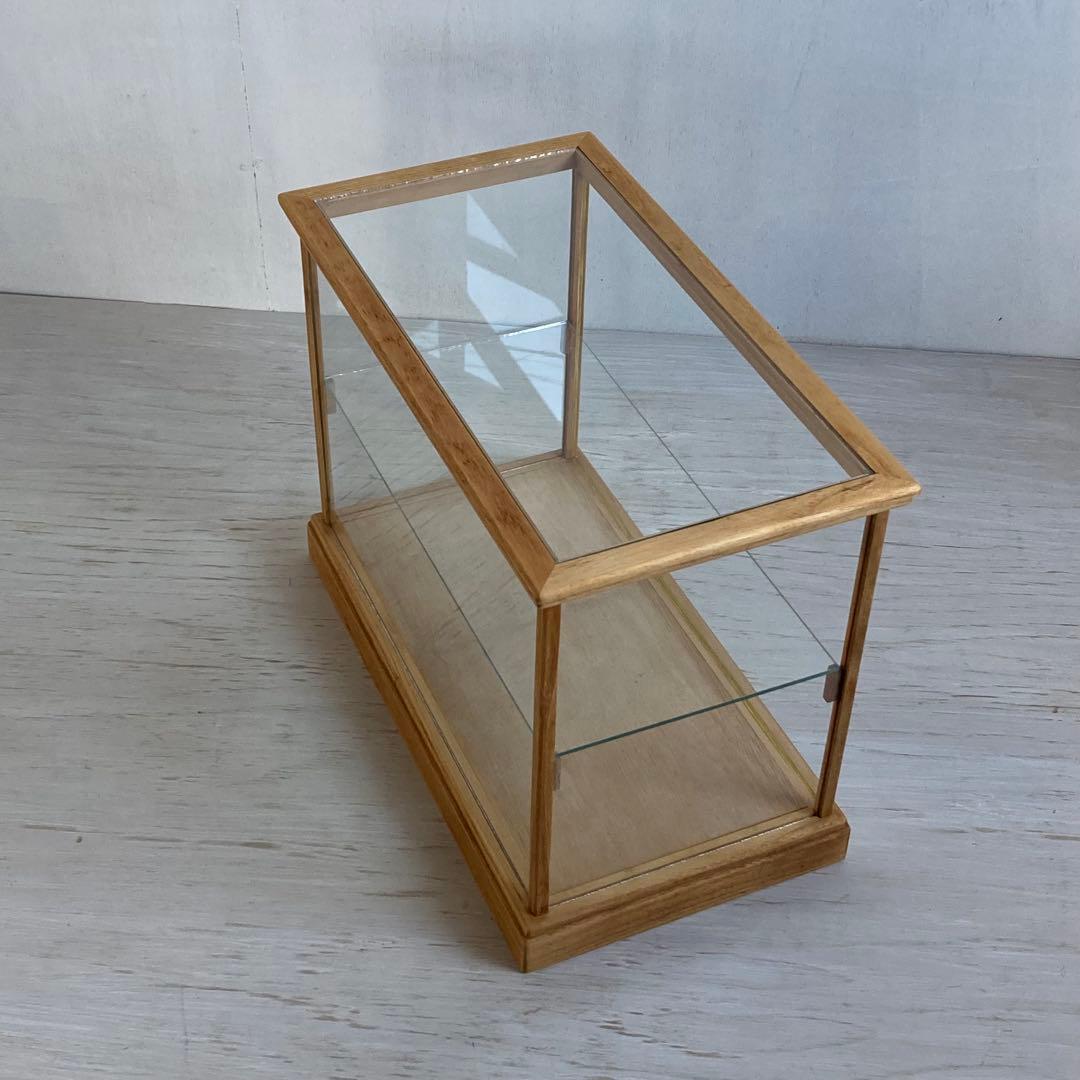 MILK　古い木製 小振り ガラスケース 2段 卓上ショーケース 扉なし