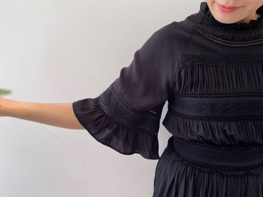 Sov.レーヨンエット+レースロングワンピース