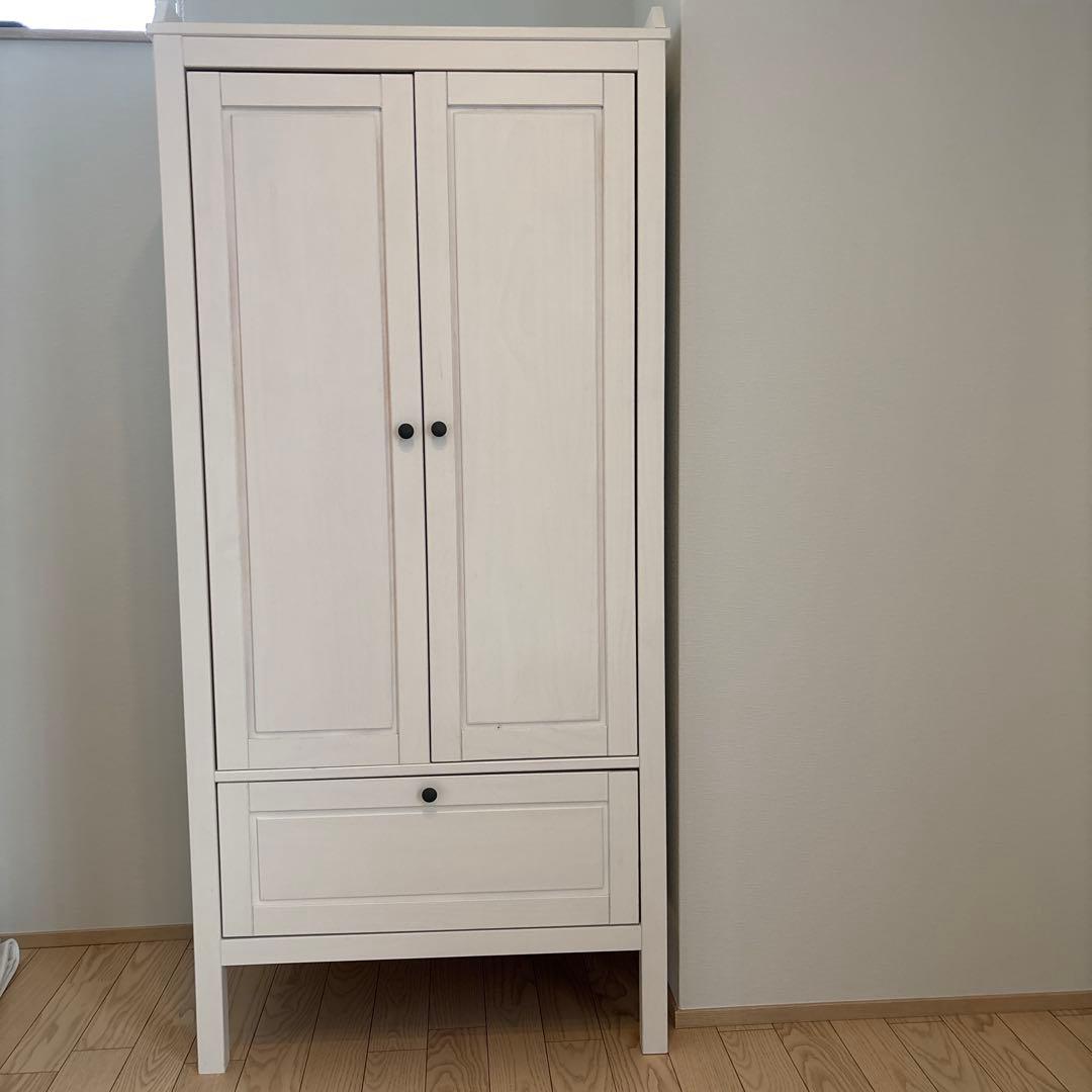 ホワイト 2ドアキャビネット 引き出し付き