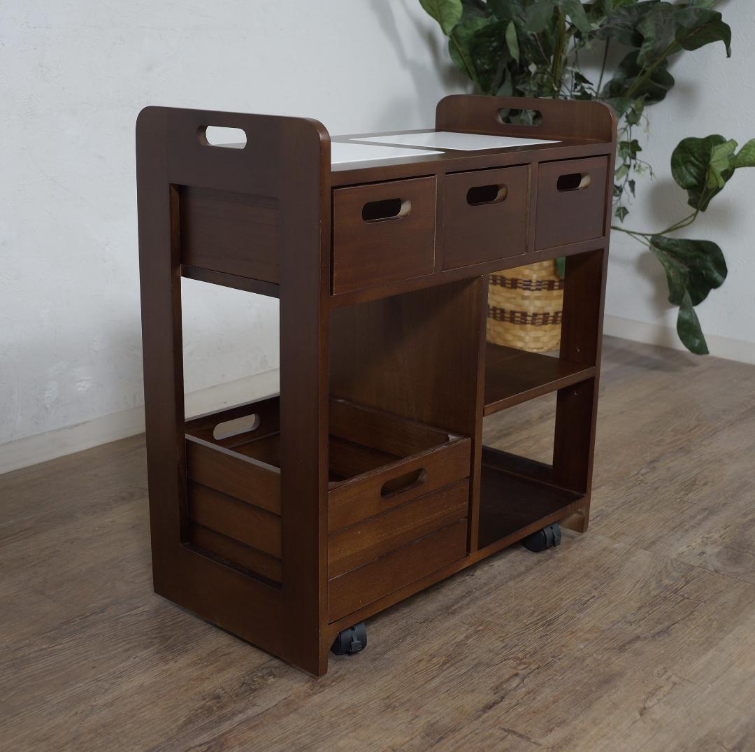 桐製 マルチストッカー キッチンラック 収納　ワゴン　完成品