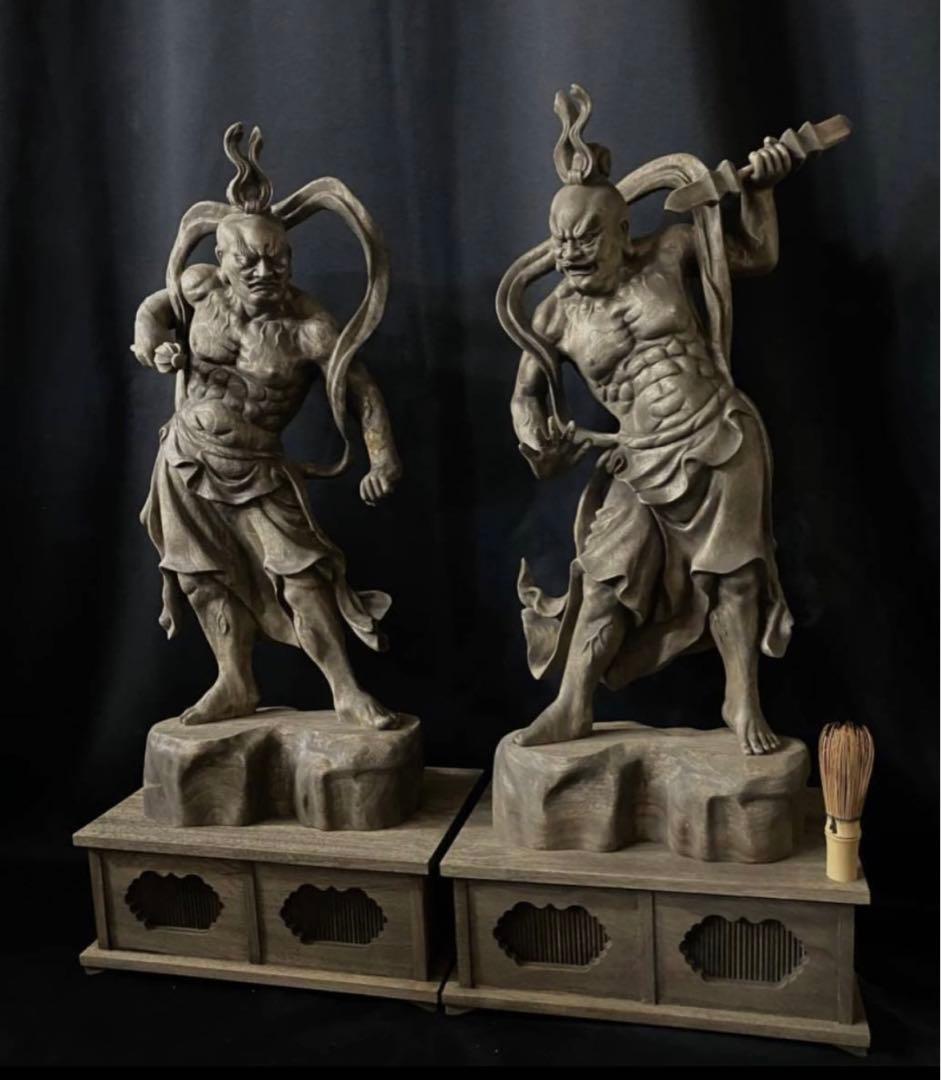 特大72cm 井波彫刻　楠材　木彫仏像　仏師手仕上げ品　仁王像　金剛力士像一式