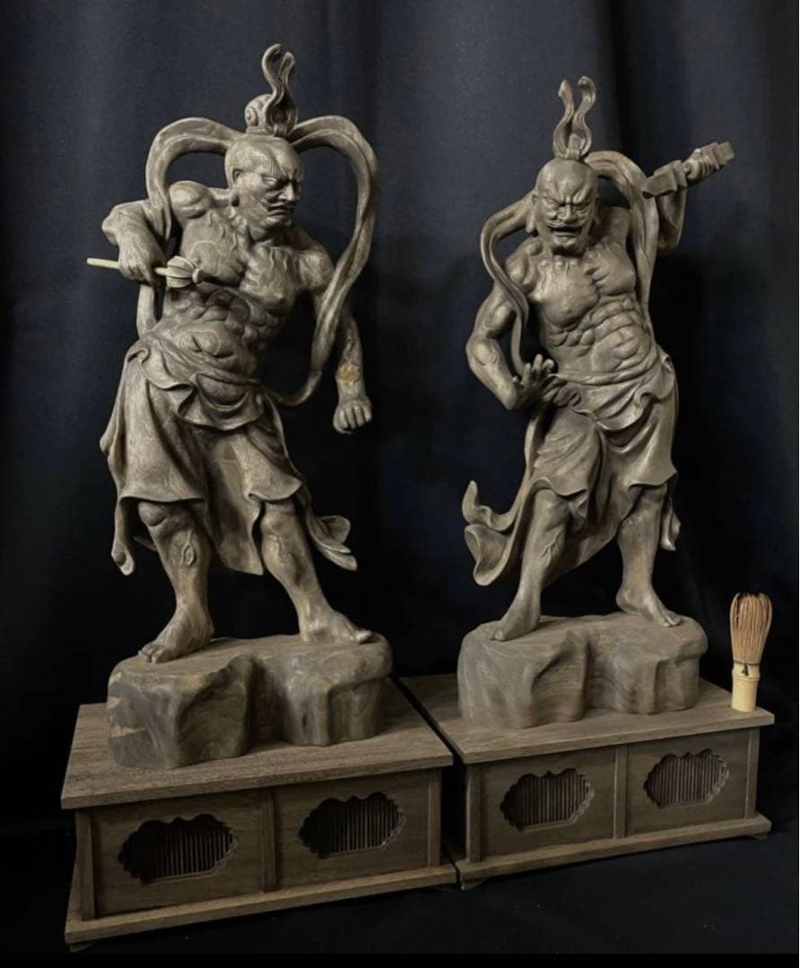 特大72cm 井波彫刻　楠材　木彫仏像　仏師手仕上げ品　仁王像　金剛力士像一式