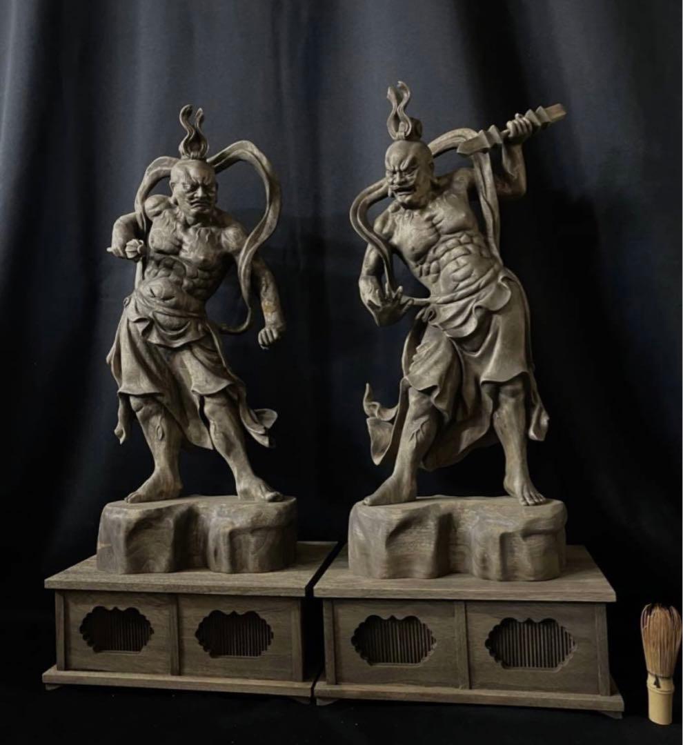 特大72cm 井波彫刻　楠材　木彫仏像　仏師手仕上げ品　仁王像　金剛力士像一式