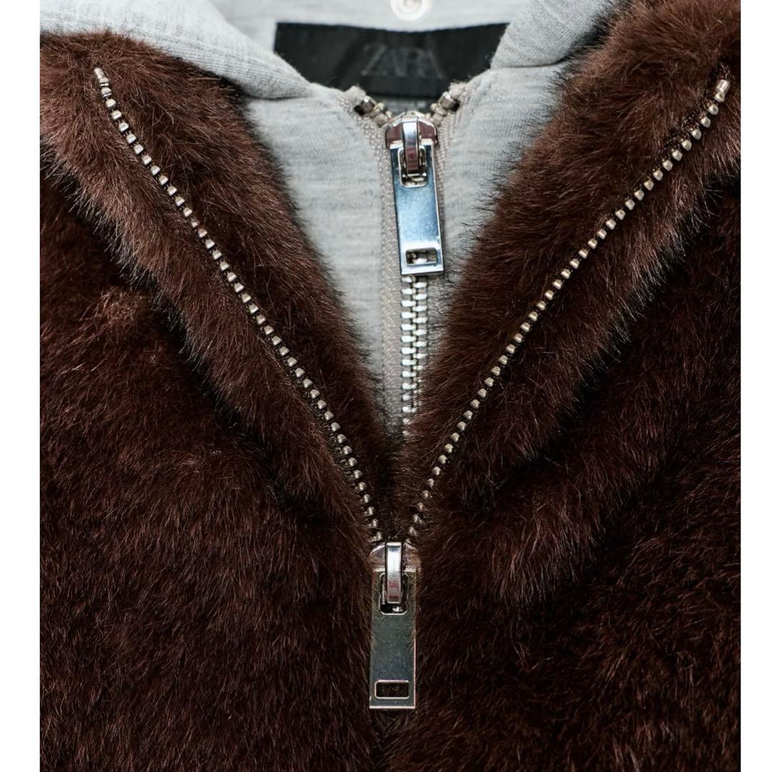 ZARA コントラストフェイクファーフード付きボンバージャケット☆M☆新品未使用