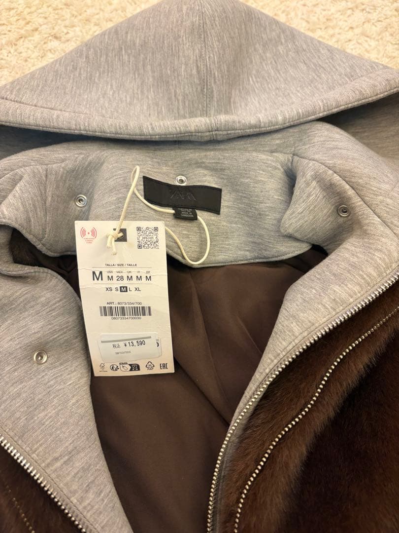 ZARA コントラストフェイクファーフード付きボンバージャケット☆M☆新品未使用