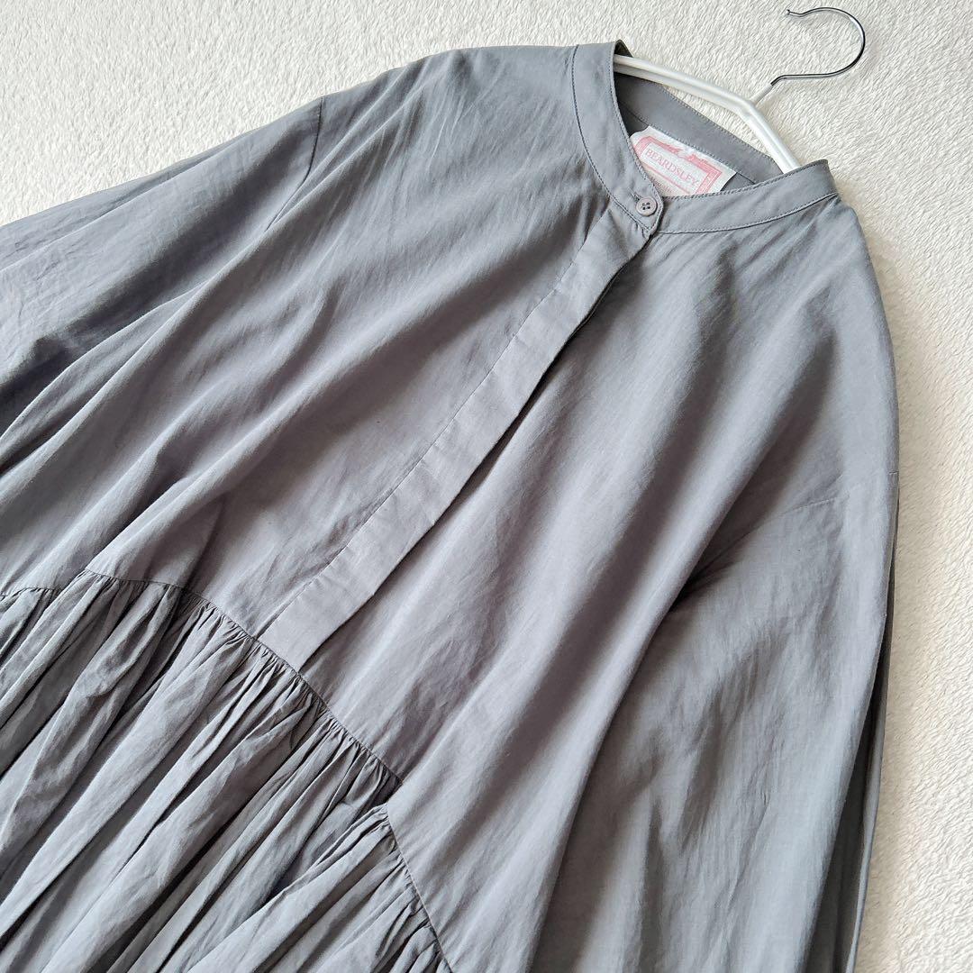 BEARDSLEY✨ギャザーロングワンピース　ゆったり　洗える　グレー　綿100