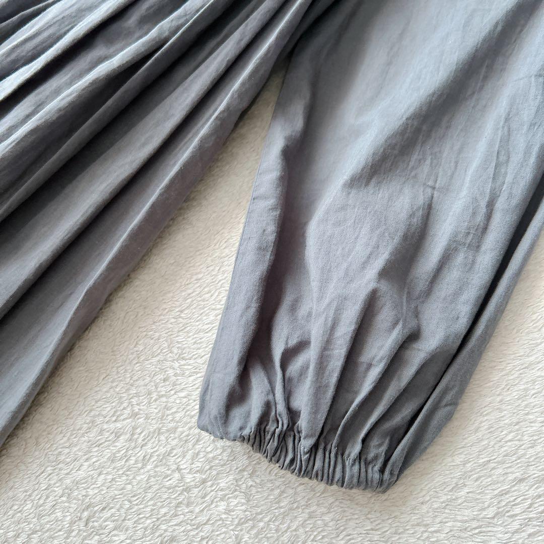 BEARDSLEY✨ギャザーロングワンピース　ゆったり　洗える　グレー　綿100