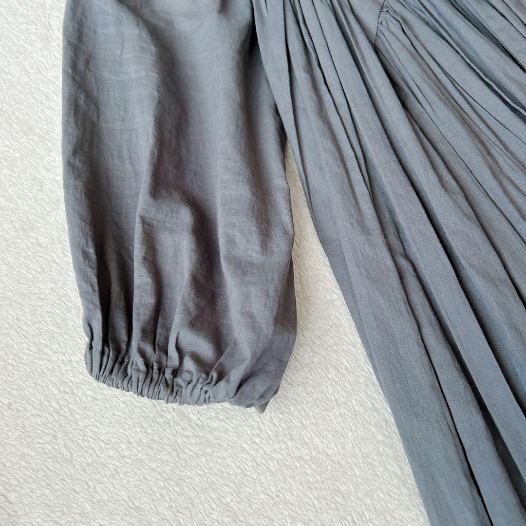 BEARDSLEY✨ギャザーロングワンピース　ゆったり　洗える　グレー　綿100