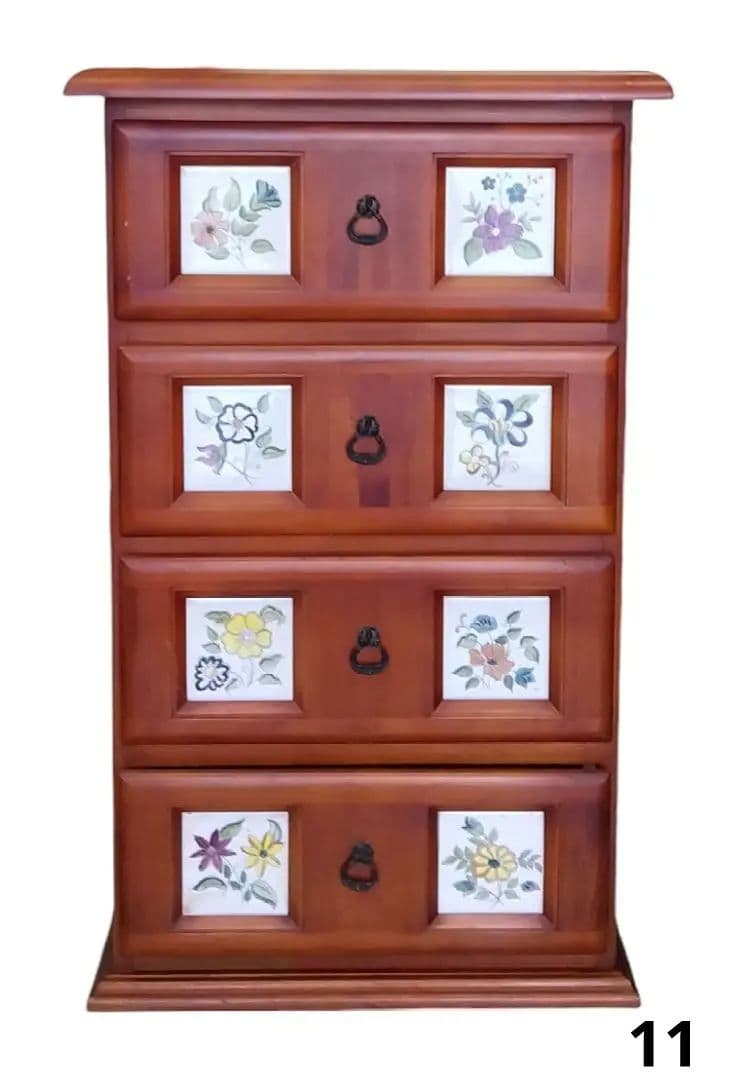 カントリー　北欧　アンティーク　タイルタンス　4段チェスト