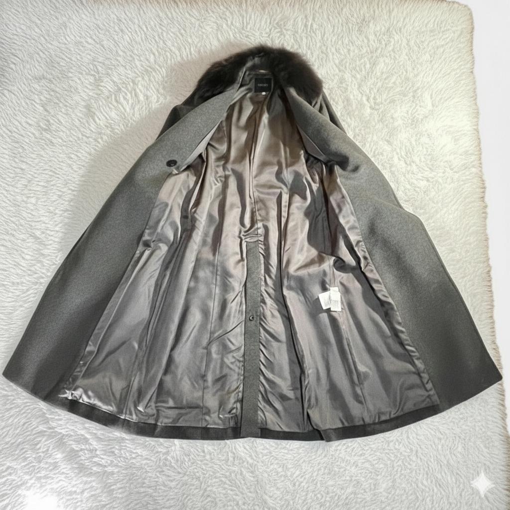 Y2K アンゴラ シルバーフォックスファー ベルト付 ロングコート マキシ 38