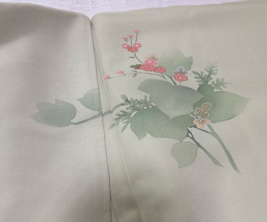 h*o様 付け下げ訪問着 花柄 グリーン パールトーン加工 卒入学お付添 帯、帯