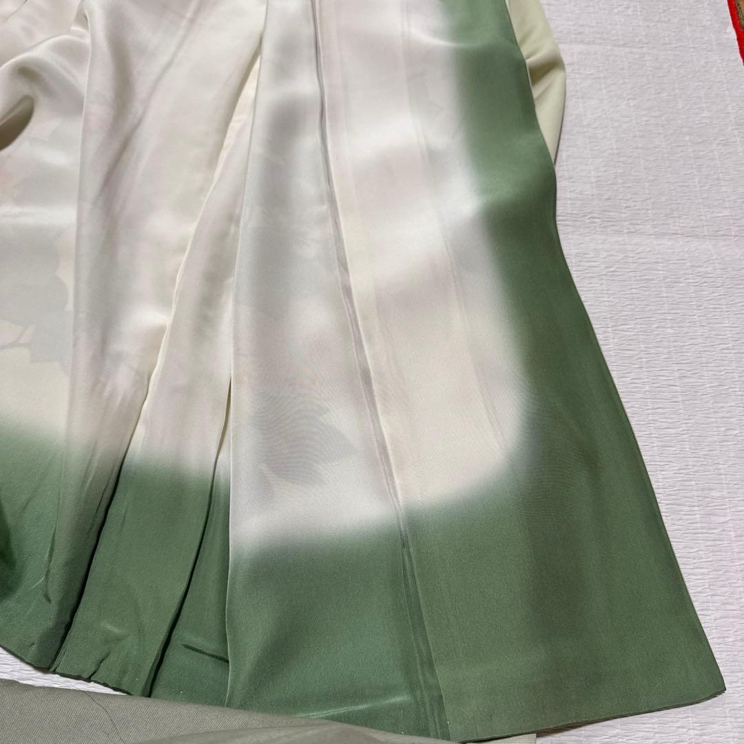 h*o様 付け下げ訪問着 花柄 グリーン パールトーン加工 卒入学お付添 帯、帯