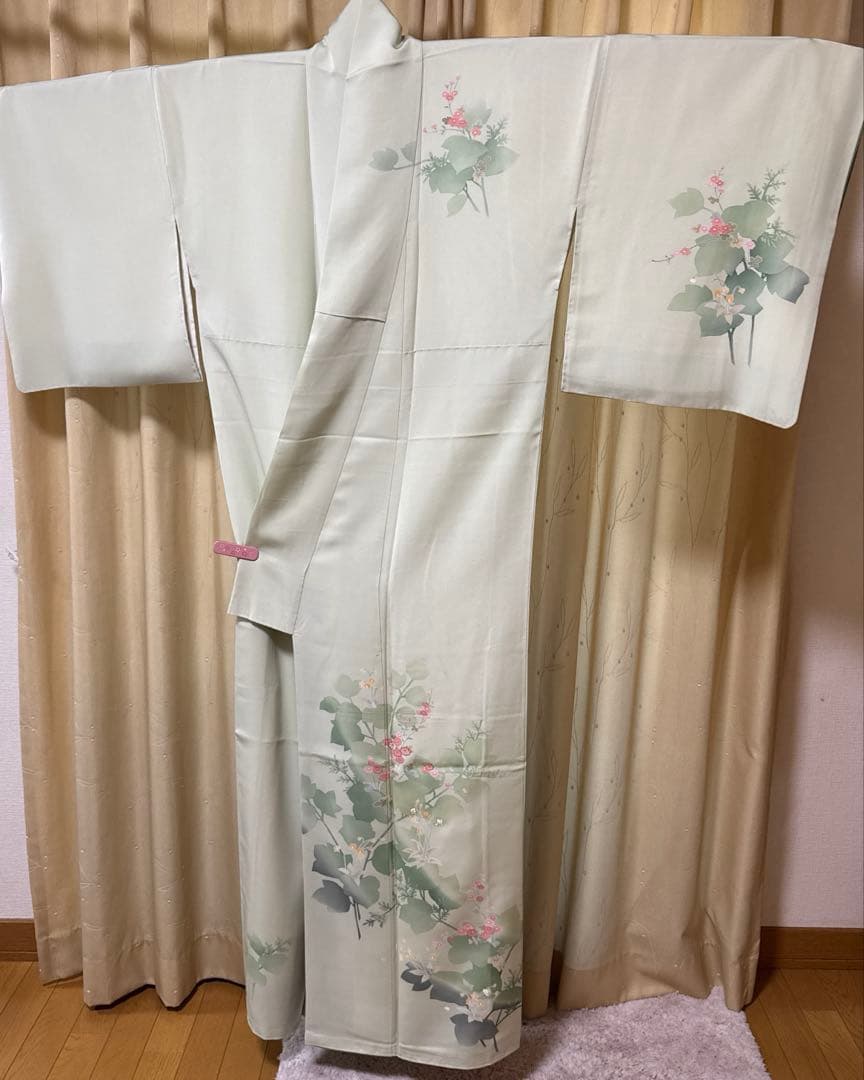 h*o様 付け下げ訪問着 花柄 グリーン パールトーン加工 卒入学お付添 帯、帯