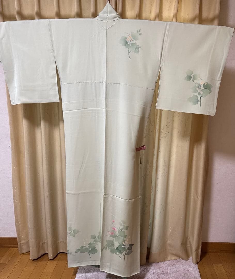 h*o様 付け下げ訪問着 花柄 グリーン パールトーン加工 卒入学お付添 帯、帯