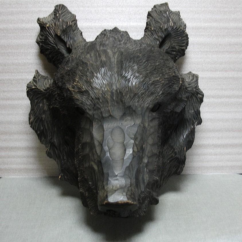 木彫り熊の顔：壁掛け：北海道土産・昭和４３年・大型