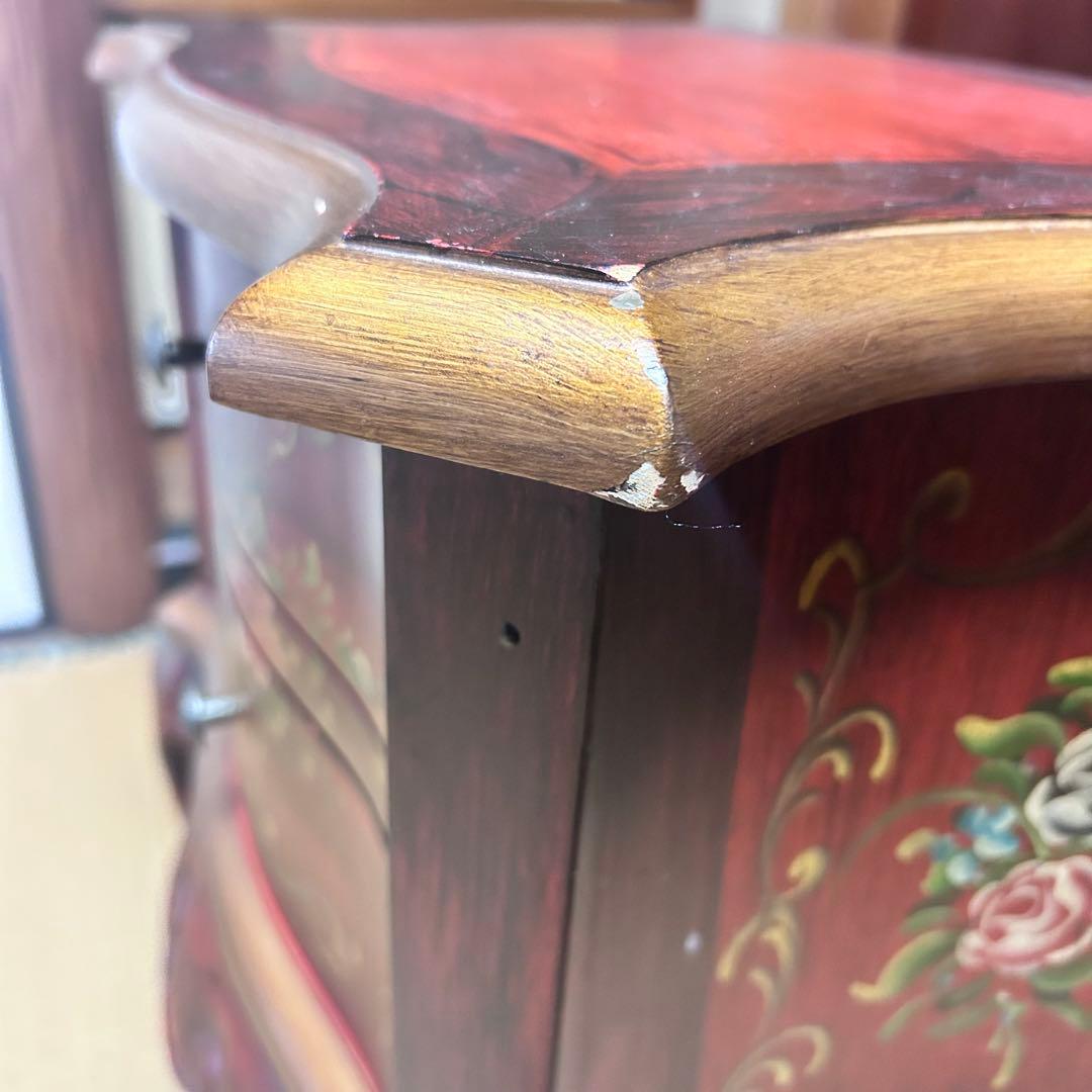 アンティーク調 ローズペイント 猫脚チェスト サイドテーブル