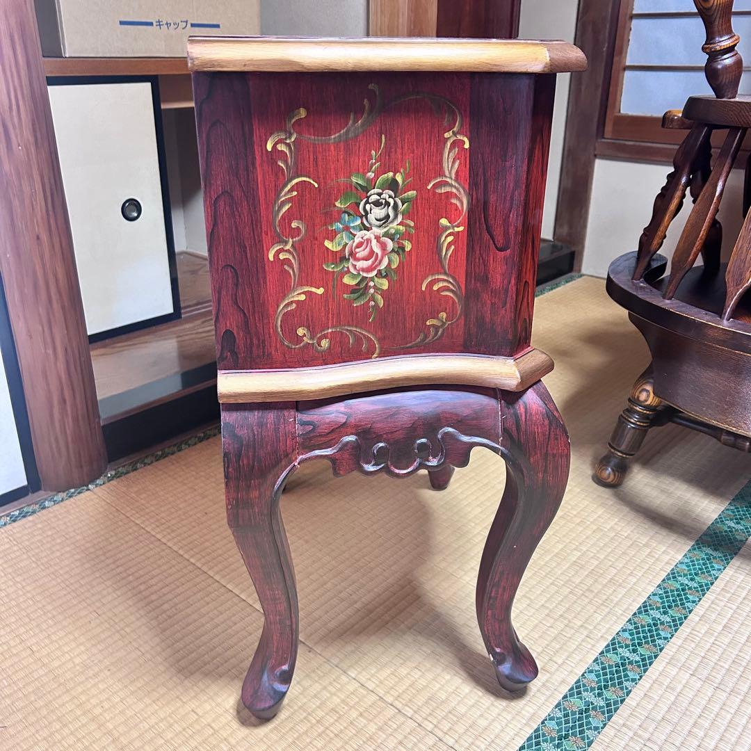 アンティーク調 ローズペイント 猫脚チェスト サイドテーブル