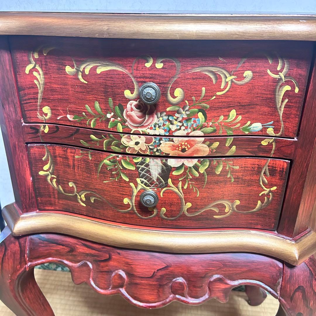 アンティーク調 ローズペイント 猫脚チェスト サイドテーブル