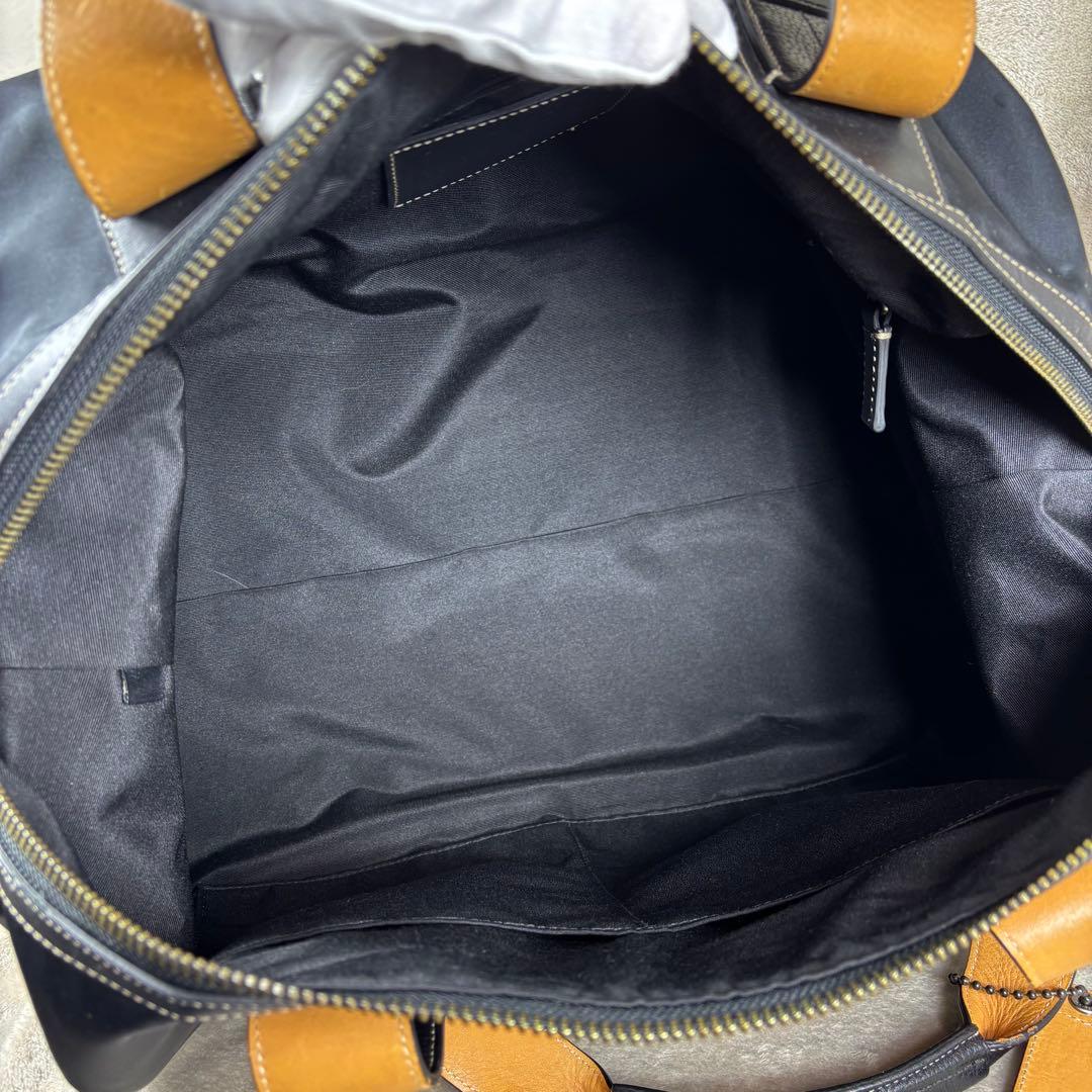 極美品　COACH コーチ　ボストンバッグ　本革レザー×ナイロン　ブラック　黒