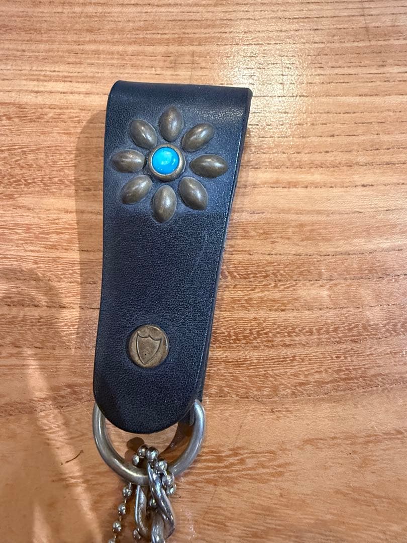 美品HTCレザー ウォレットチェーン ブラック