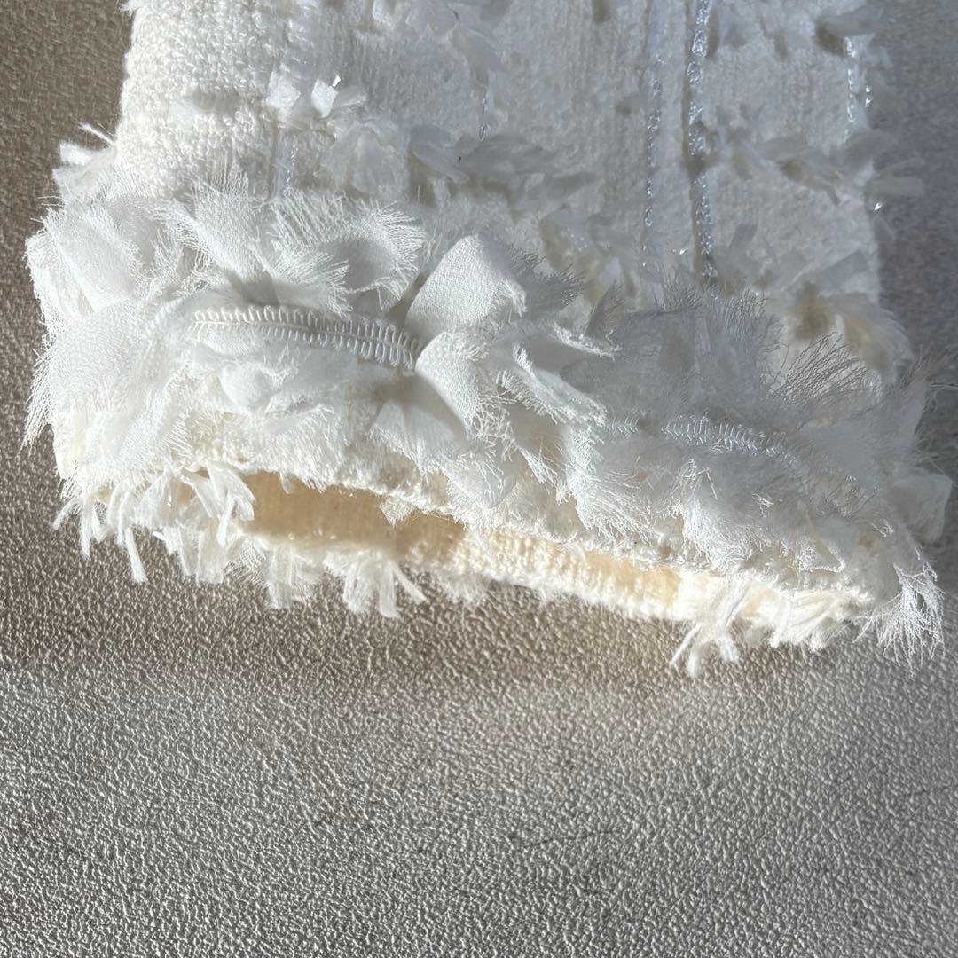 フォクシー ツイードジャケット ノーカラー ホワイト 入学式 卒業式 38