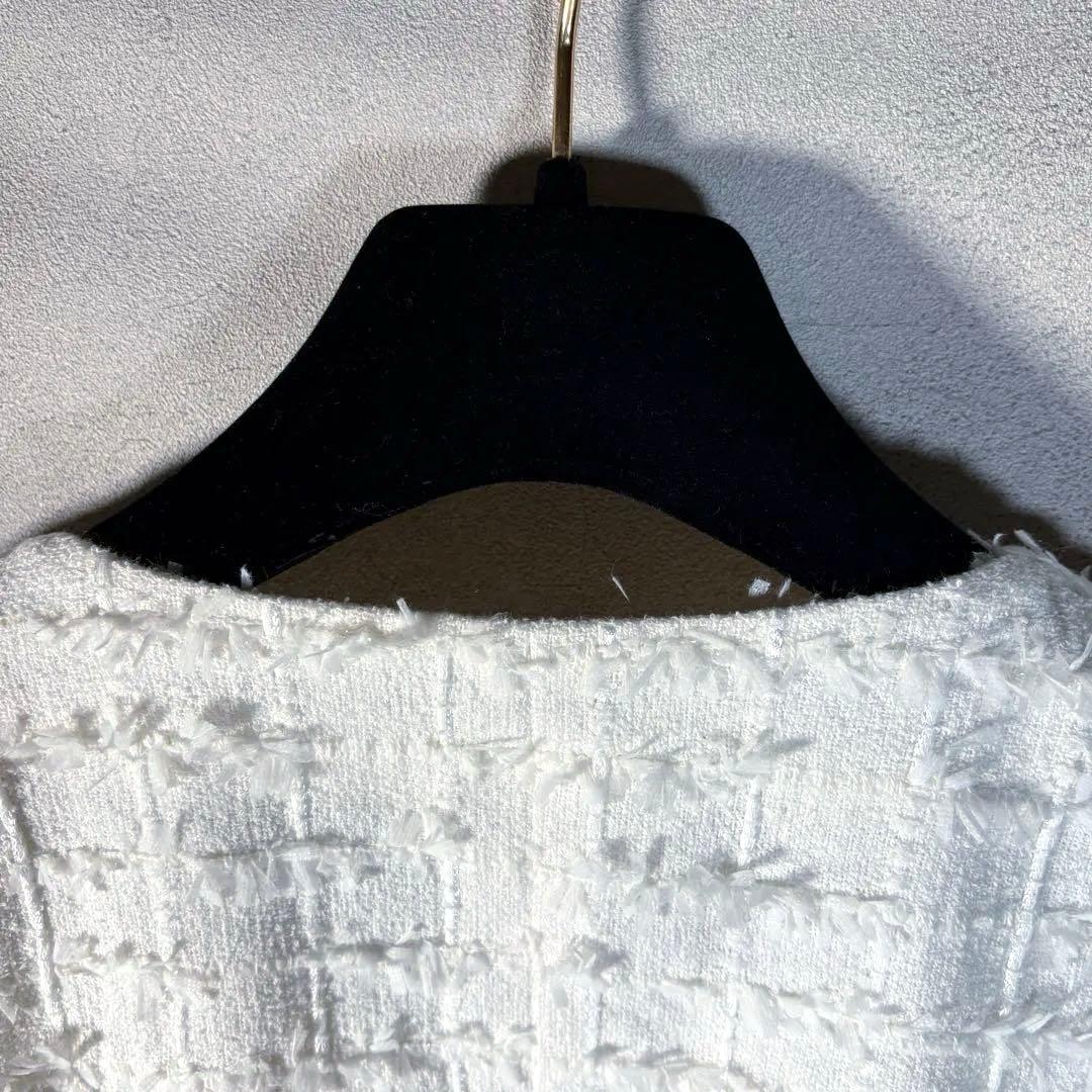 フォクシー ツイードジャケット ノーカラー ホワイト 入学式 卒業式 38