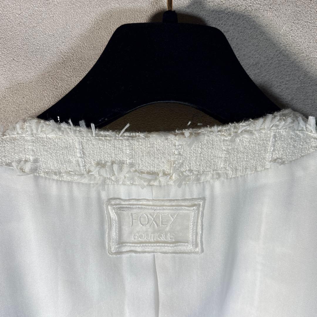 フォクシー ツイードジャケット ノーカラー ホワイト 入学式 卒業式 38