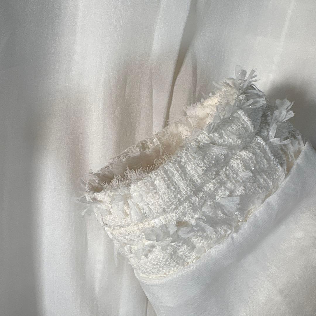 フォクシー ツイードジャケット ノーカラー ホワイト 入学式 卒業式 38