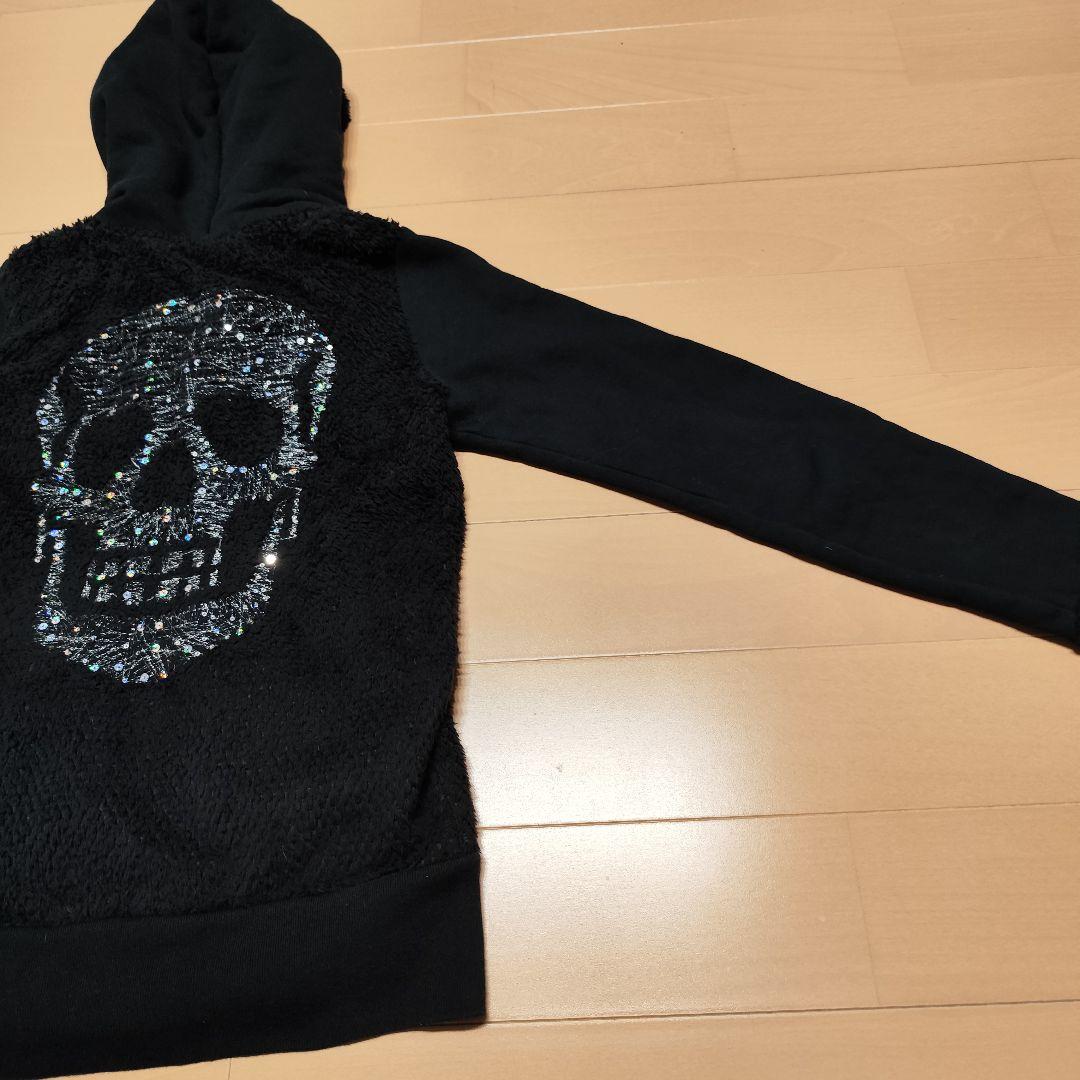 ヒステリックグラマー スカル刺繍 モコモコパーカー ブラック F